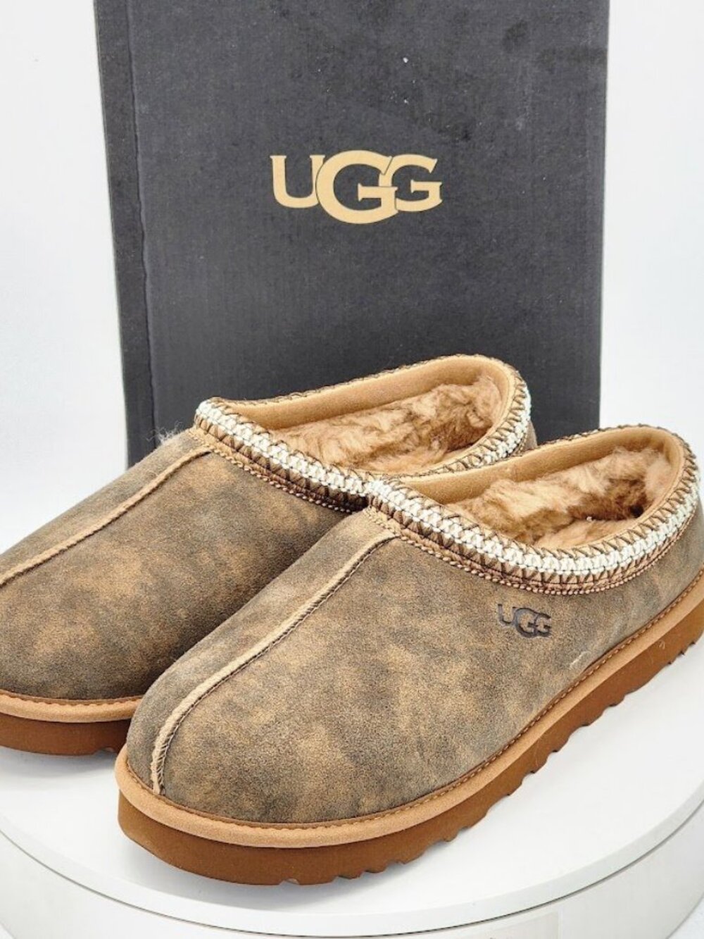 UGG Tasman Baxter Slippers Men’s Size 9 Chestnut Suede Shearling Clog - Picture 8 of 12